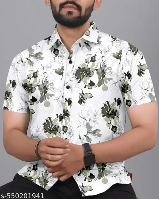 Men's Stylish White Floral Printed Shirt.