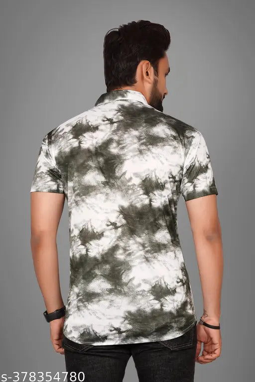 Men's Tie-Dye Print Shirt in Grey & White.